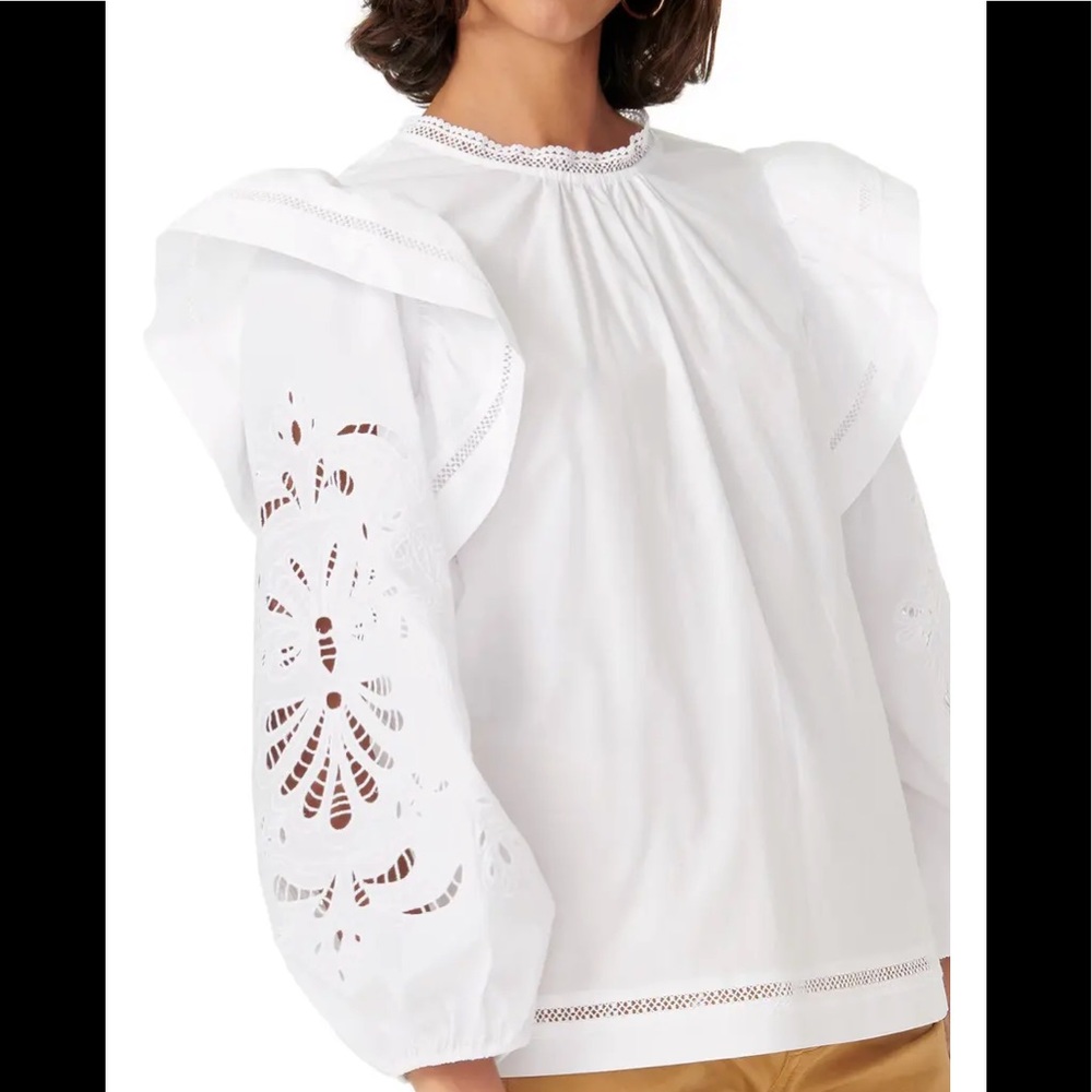 New j.crew Flutter embroidered sleeve ruffle top m